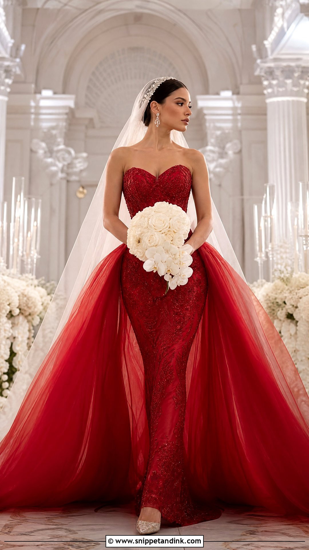 Red Bridal Gown With Detachable Overskirt - Snippet and Ink - 20 Red Bridal Gown Ideas