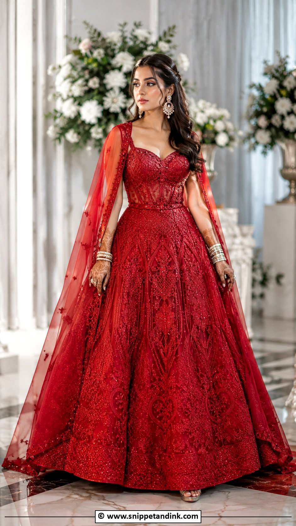 Red Bridal Gown With Indian Embroidery - Snippet and Ink - 30 Red Indian Bridal Wear Ideas
