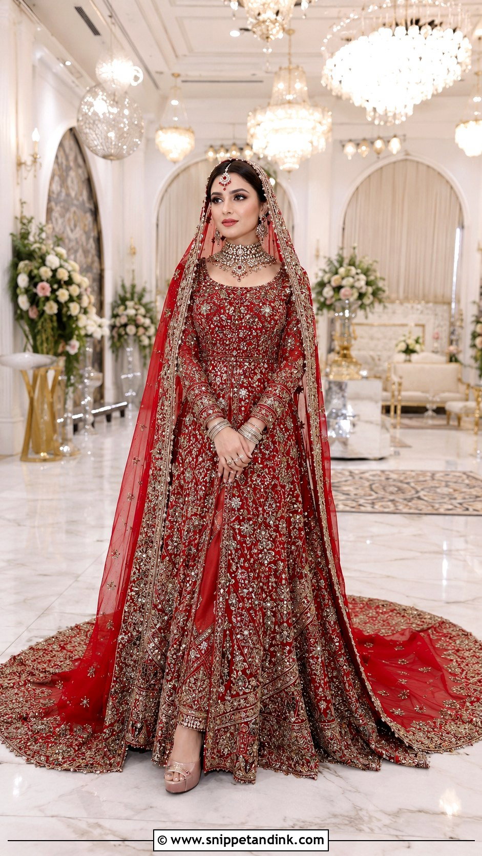 Red Bridal Gown With Train - Snippet and Ink - 20 Red Baraat Dress Pakistani Bridal Wear Ideas