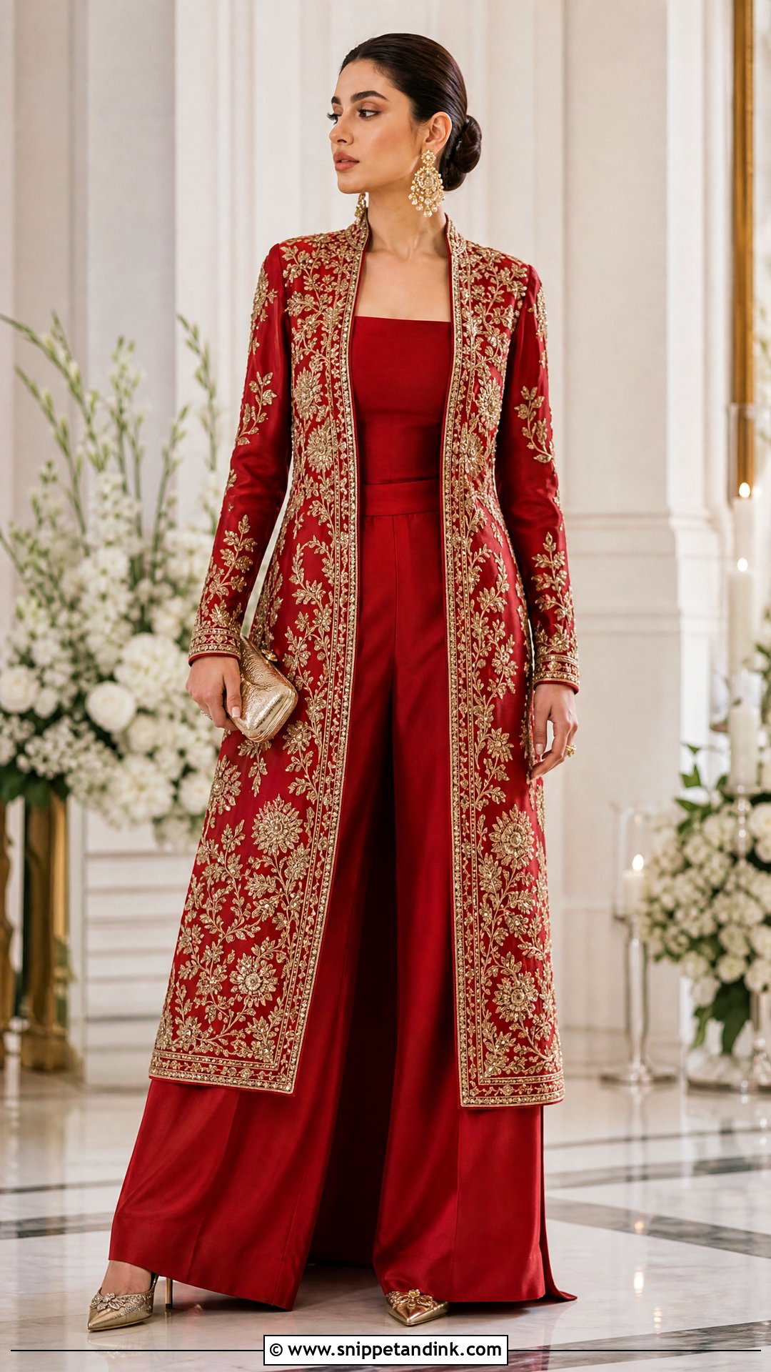 Red Bridal Jacket And Trouser Set - Snippet and Ink - 20 Red Bridal Outfit Ideas