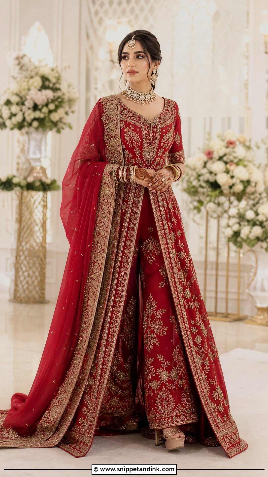 Red Bridal Jumpsuit With Dupatta - Snippet and Ink - 20 Indian Wedding Jumpsuit Ideas