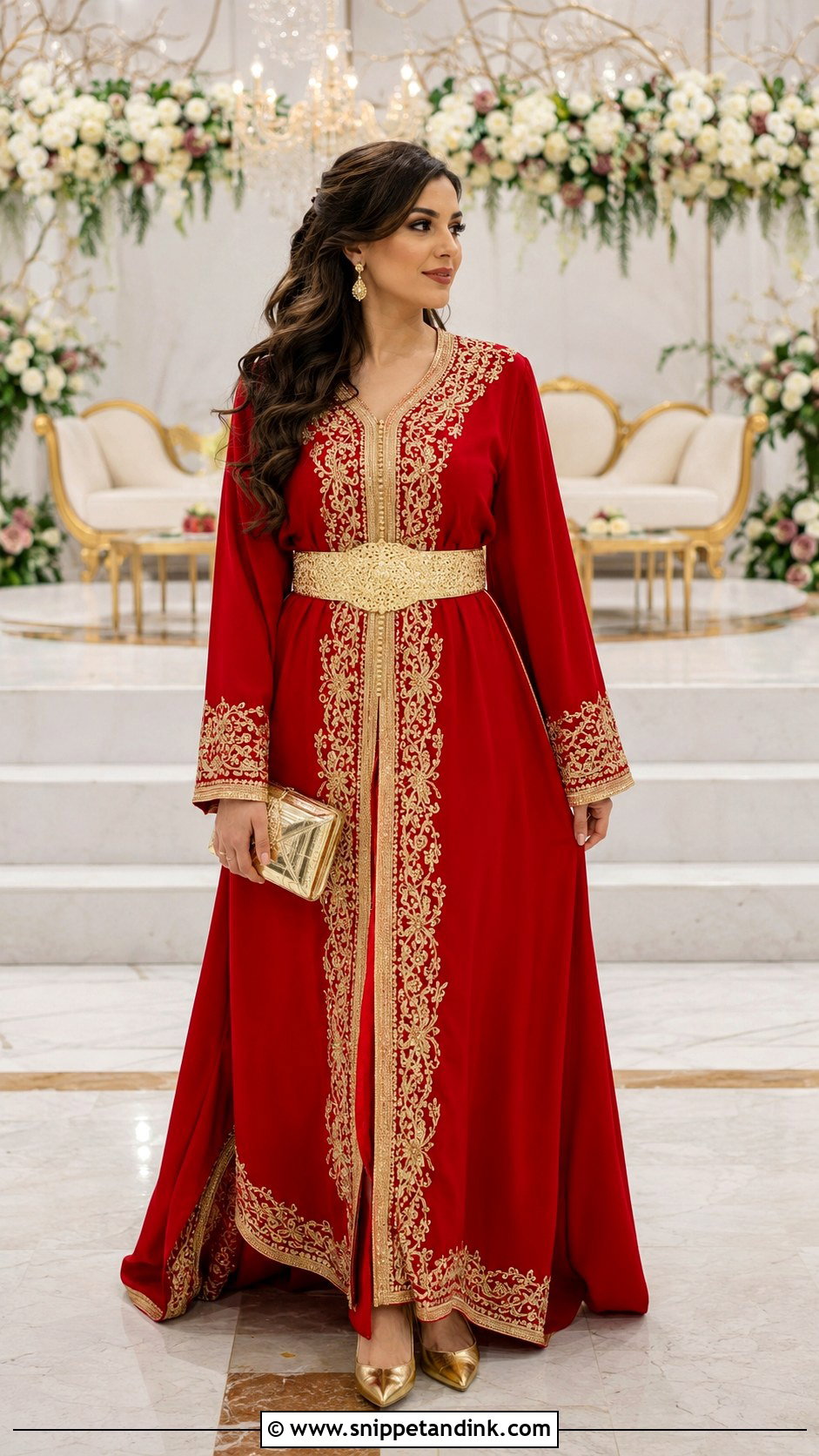 Red Bridal Kaftan With Traditional Embroidery - Snippet and Ink - 20 Bridal Kaftan Ideas