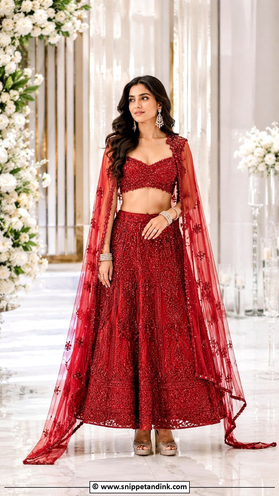 Red Bridal Lehenga With Cape Dupatta - Snippet and Ink - 30 Red Indian Bridal Wear Ideas