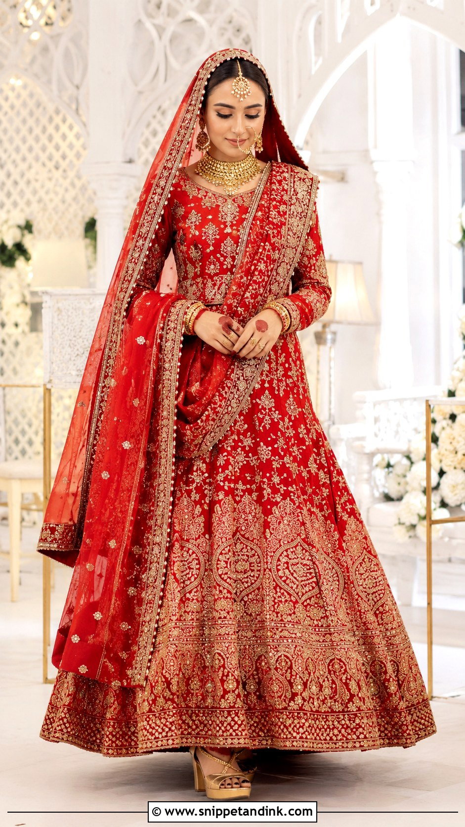 Red Bridal Lehenga With Double Dupatta - Snippet and Ink - 30 Indian Muslim Bridal Dress Ideas