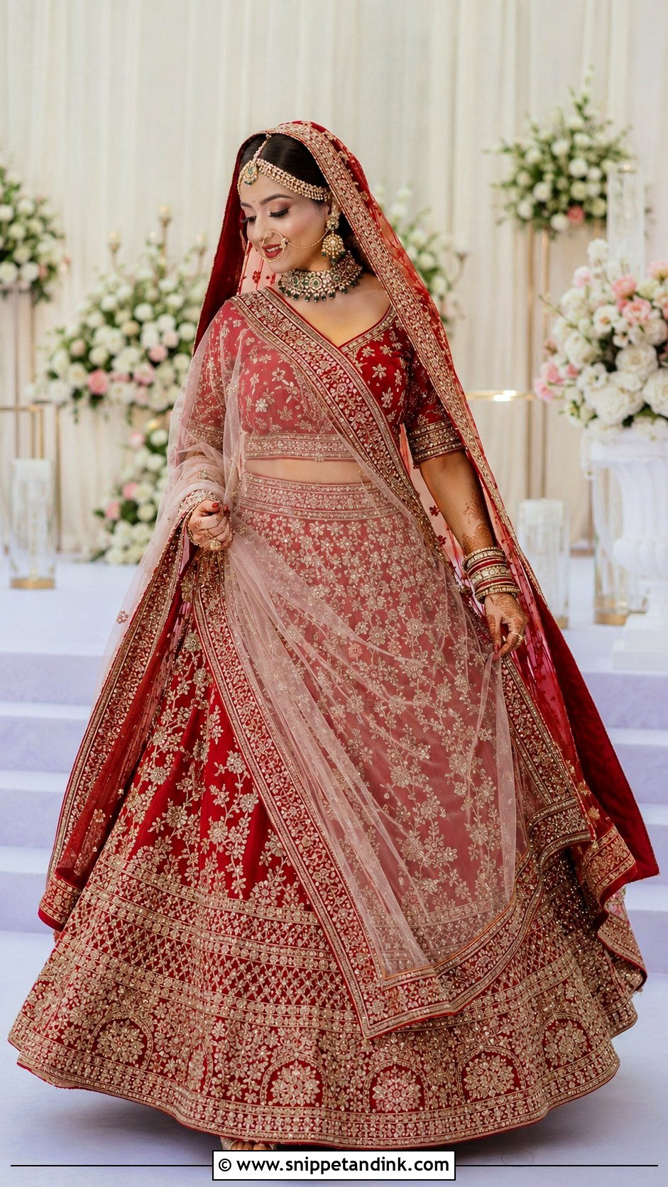 Red Bridal Lehenga With Double Dupatta - Snippet and Ink - 20 Red Baraat Dress Pakistani Bridal Wear Ideas
