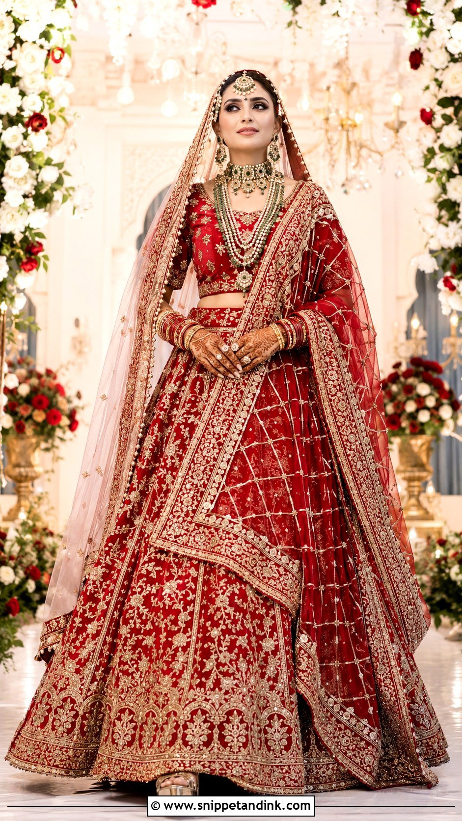 Red Bridal Lehenga With Double Dupatta - Snippet and Ink - 25 Pakistani Red Bridal Dress Ideas