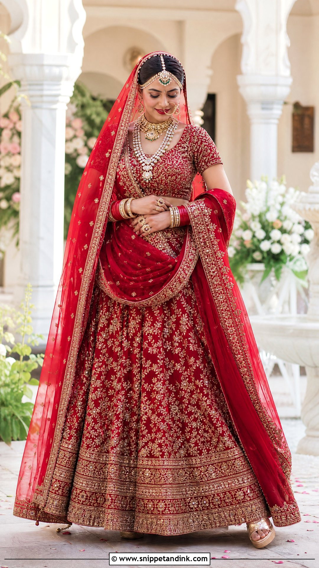 Red Bridal Lehenga With Double Dupatta - Snippet and Ink - 20 Red Indian Bridal Dress Ideas