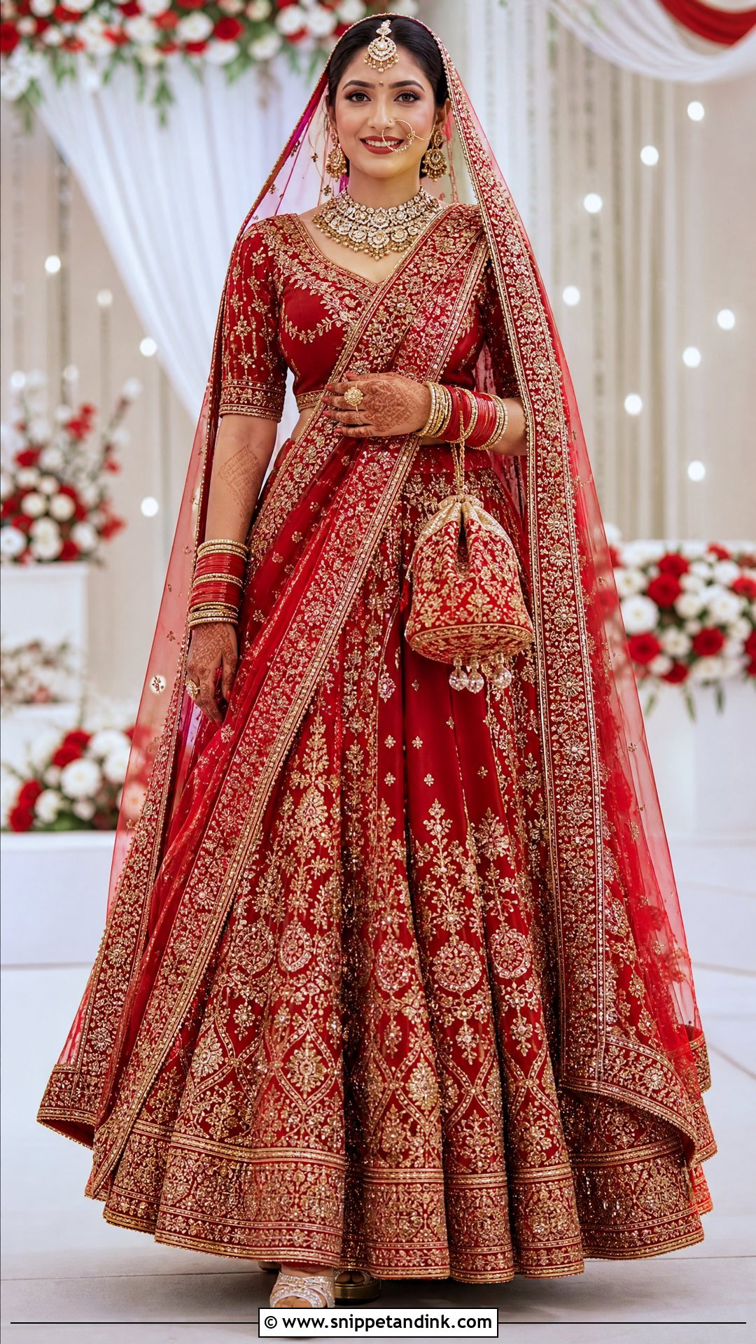 Red Bridal Lehenga With Double Dupatta - Snippet and Ink - 20 Lenghas for Wedding Ideas