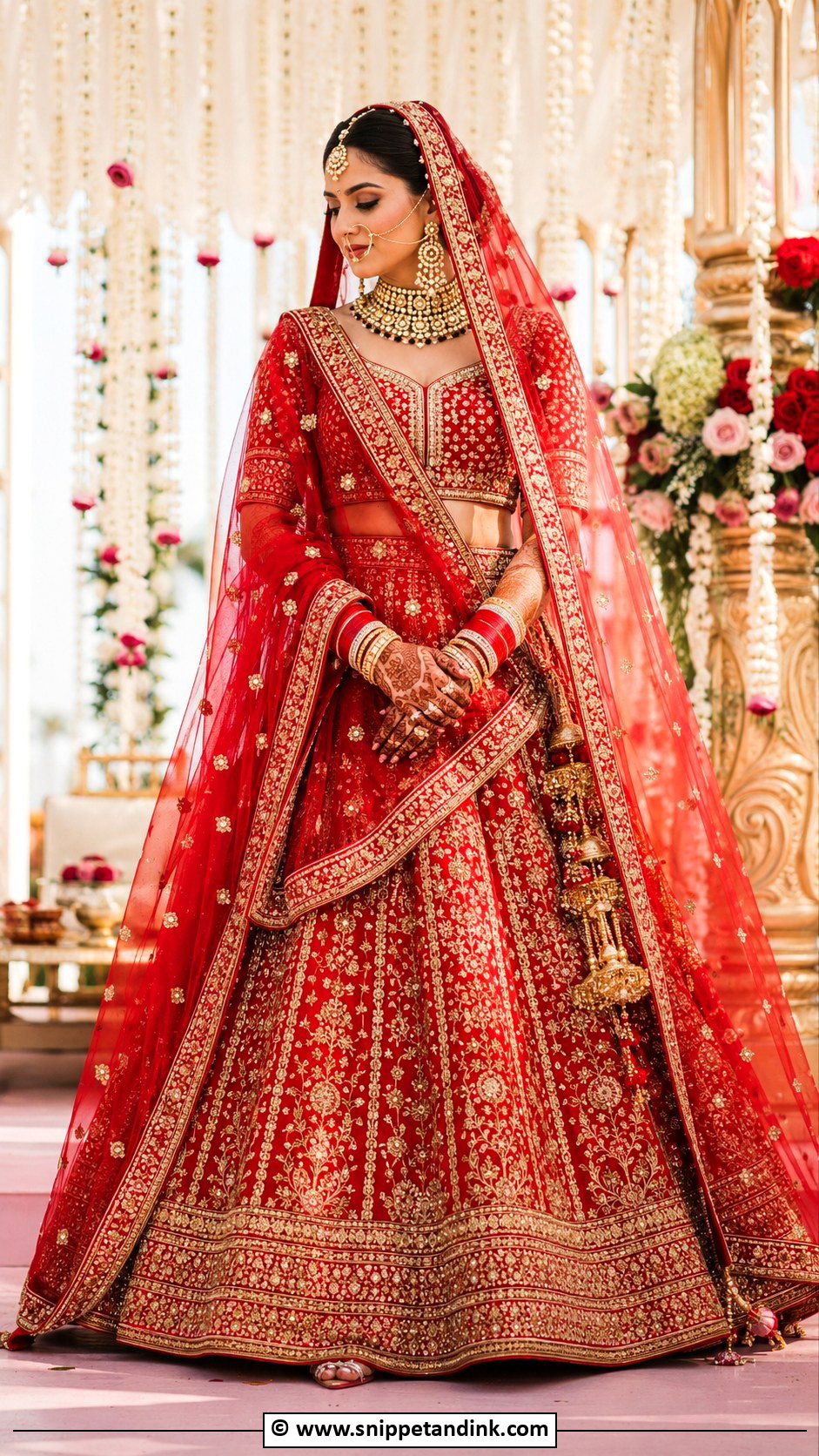 Red Bridal Lehenga With Double Dupatta - Snippet and Ink - 30 Red Indian Bridal Wear Ideas