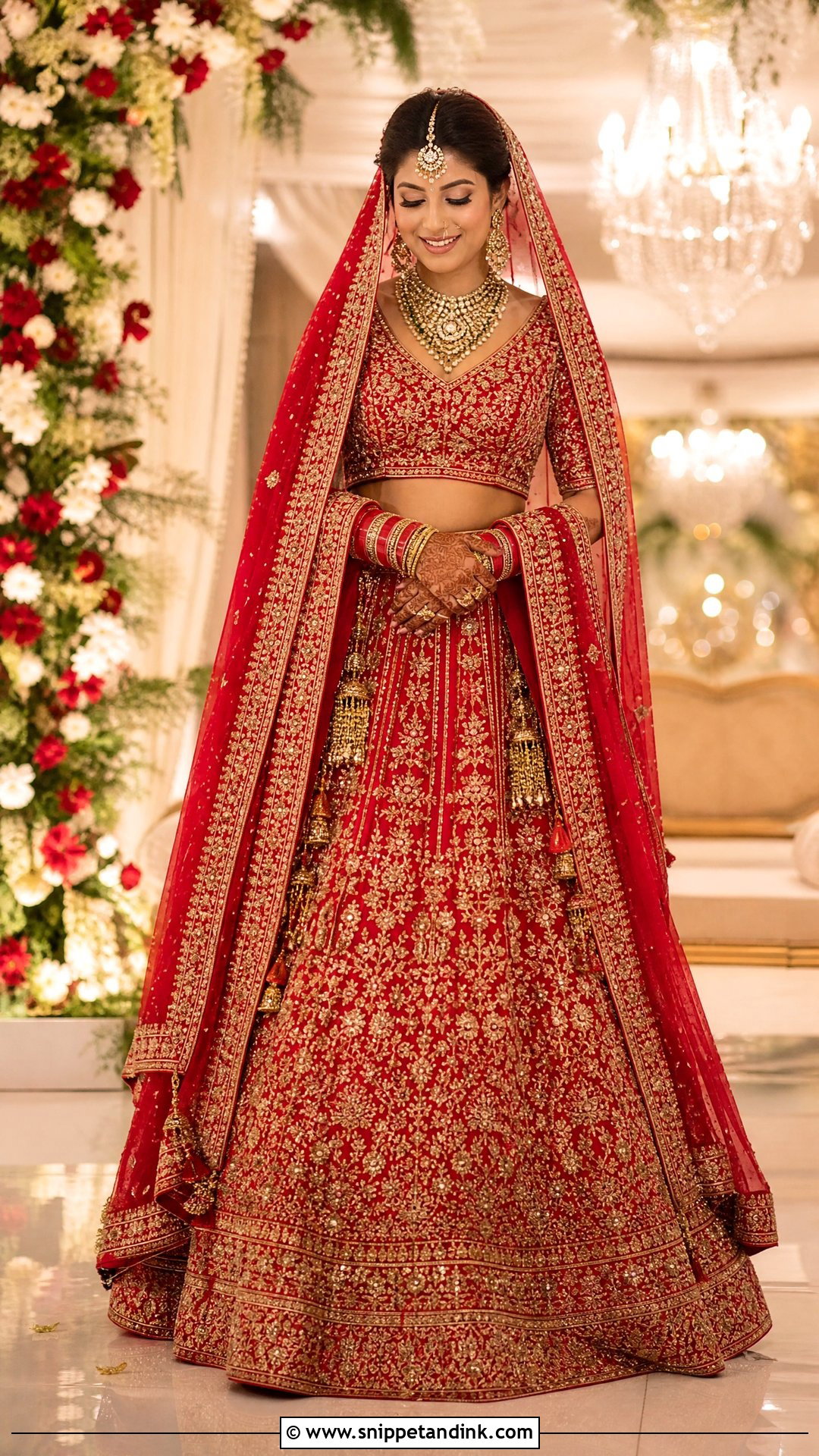 Red Bridal Lehenga With Dupatta - Snippet and Ink - 20 Traditional Indian Wedding Outfits