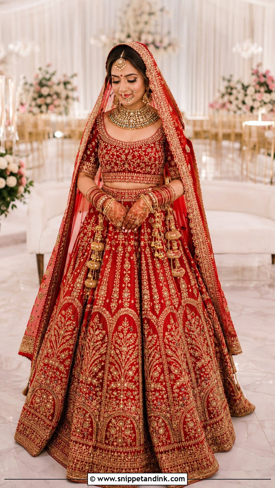 Red Bridal Lehenga With Dupatta - Snippet and Ink - 20 Asian Wedding Dresses