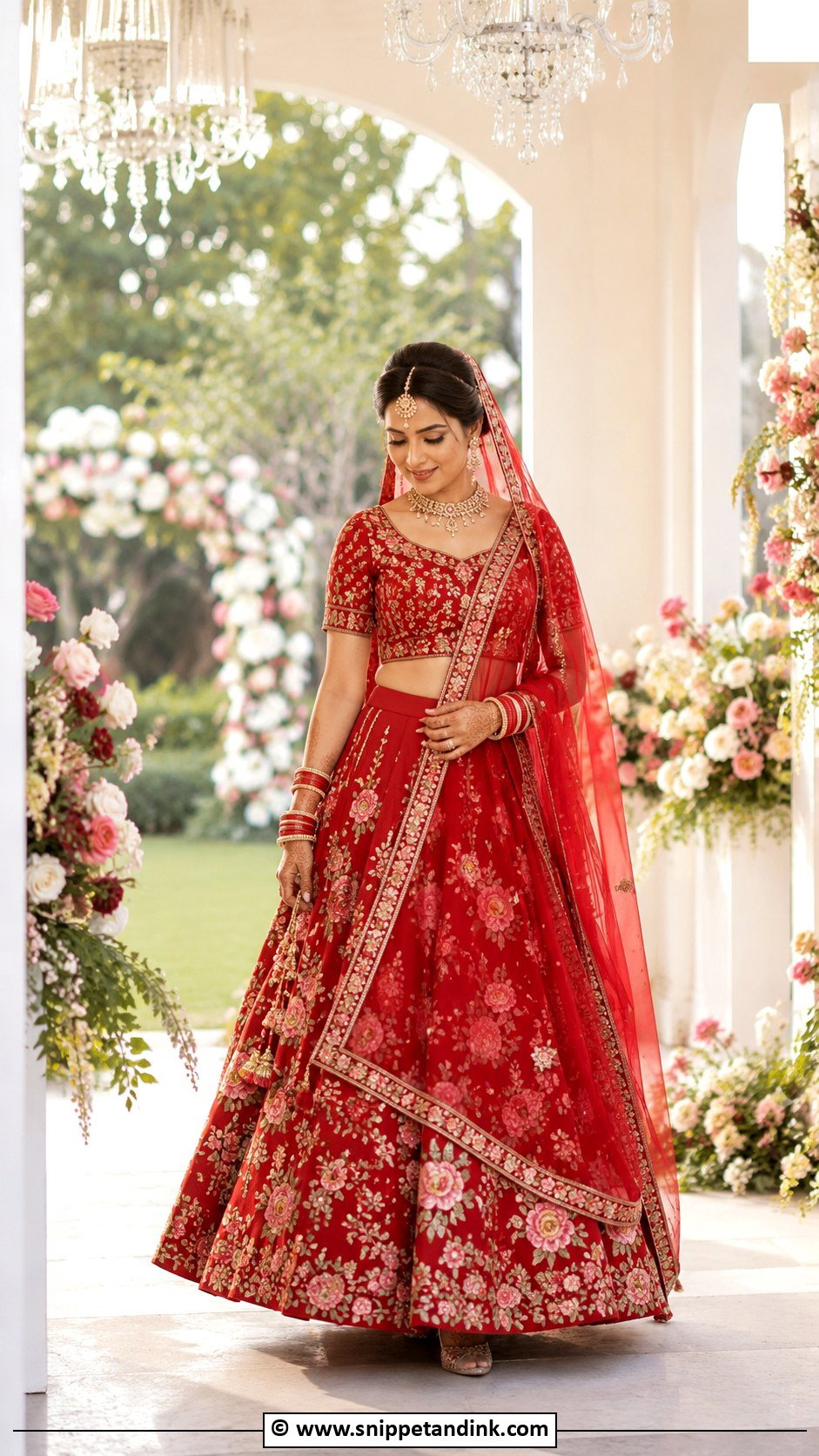 Red Bridal Lehenga With Floral Embroidery - Snippet and Ink - 30 Red Indian Bridal Wear Ideas