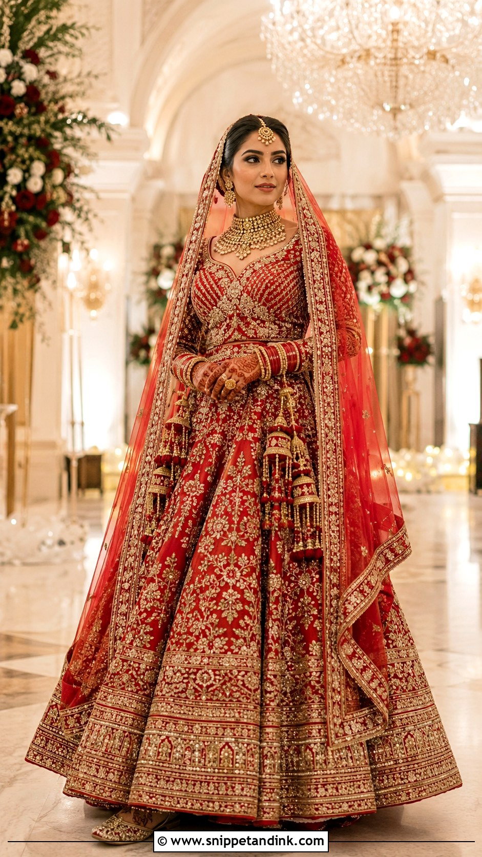 Red Bridal Lehenga With Full Sleeves - Snippet and Ink - 20 Indian Wedding Dresses with Sleeves