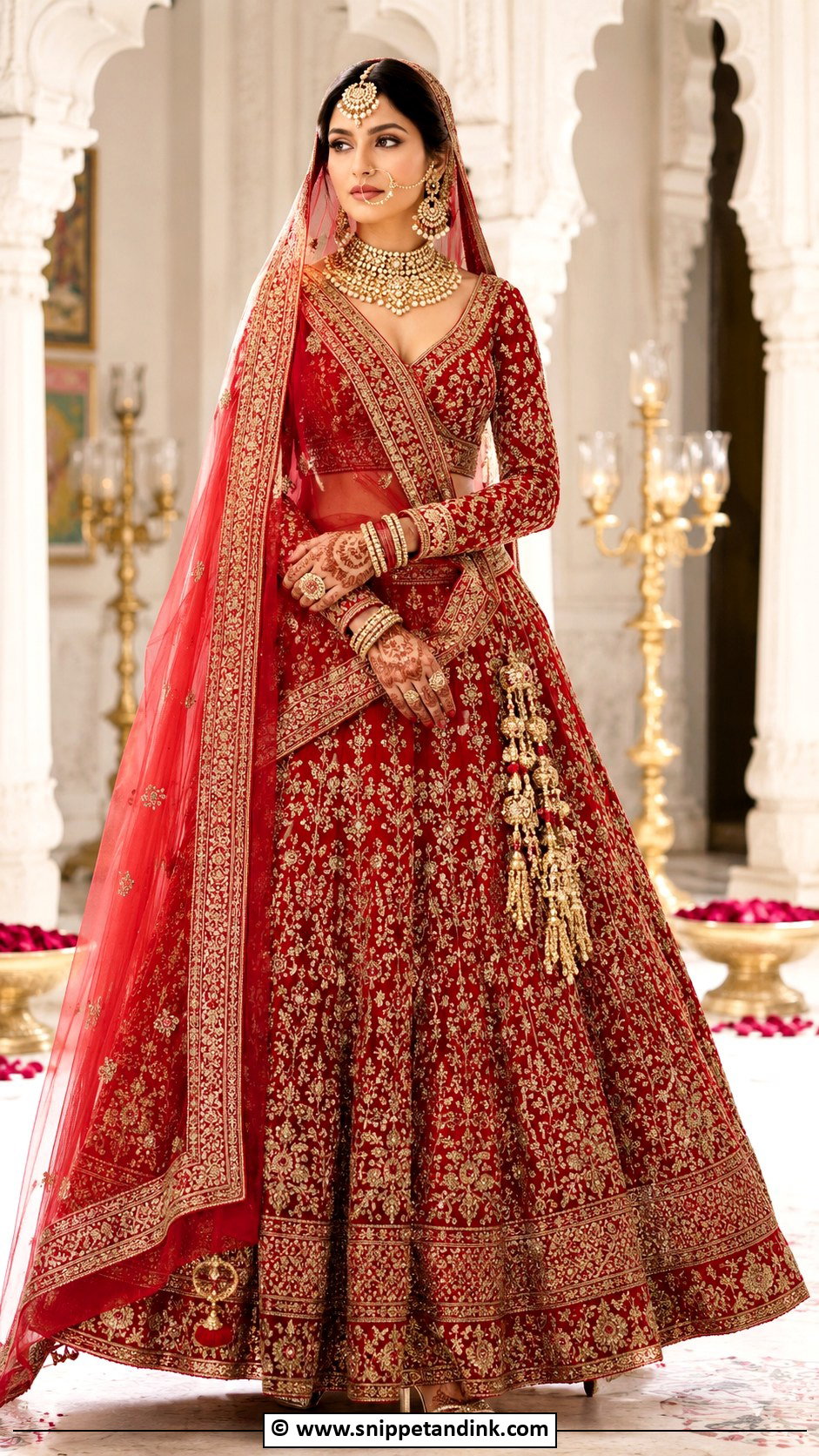 Red Bridal Lehenga With Full Sleeves - Snippet and Ink - 30 Red Indian Bridal Wear Ideas