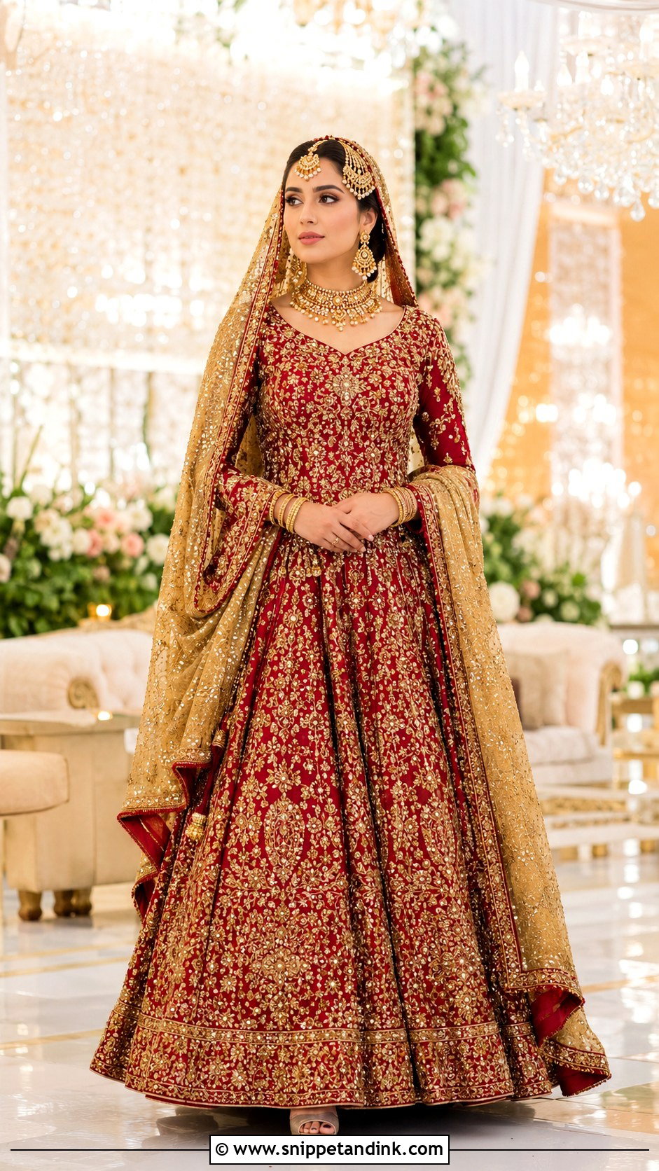 Red Bridal Lehenga With Gold Dupatta - Snippet and Ink - 25 Pakistani Red Bridal Dress Ideas