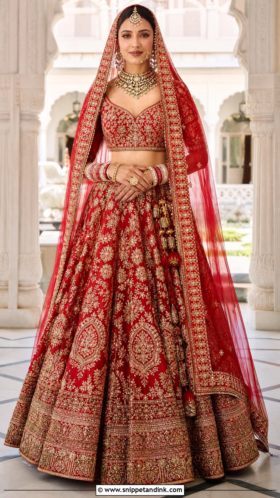 Red Bridal Lehenga With Gold Embroidery - Snippet and Ink - 20 Wedding Lenghas Ideas
