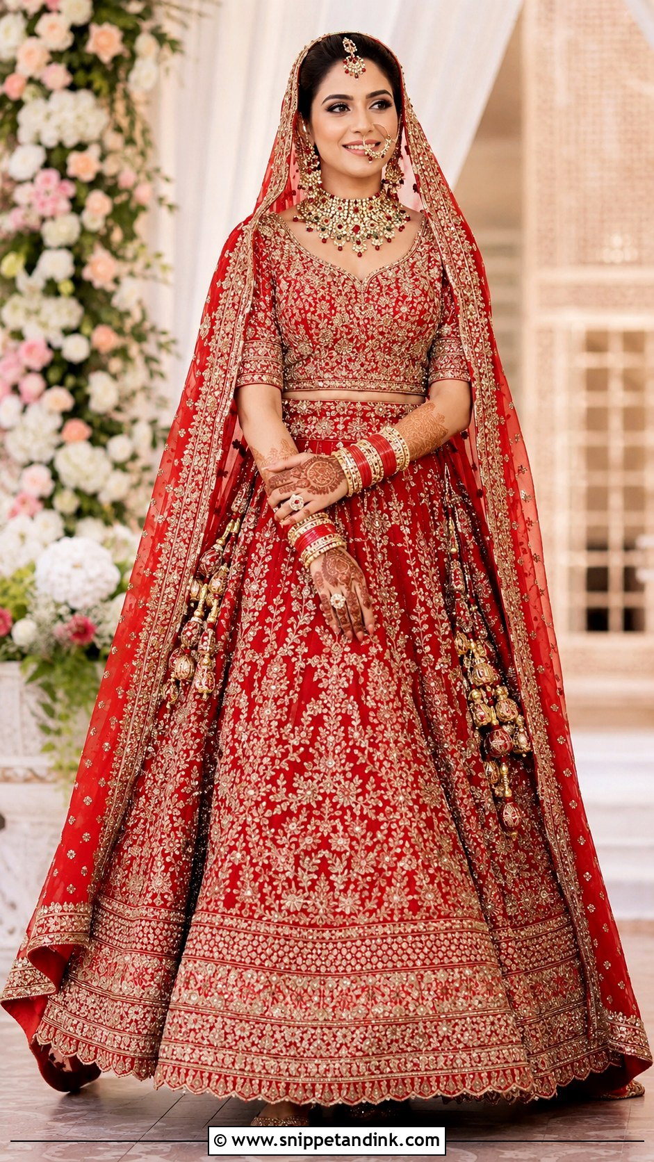 Red Bridal Lehenga With Gold Embroidery - Snippet and Ink - 20 South Asian Wedding Dress Ideas
