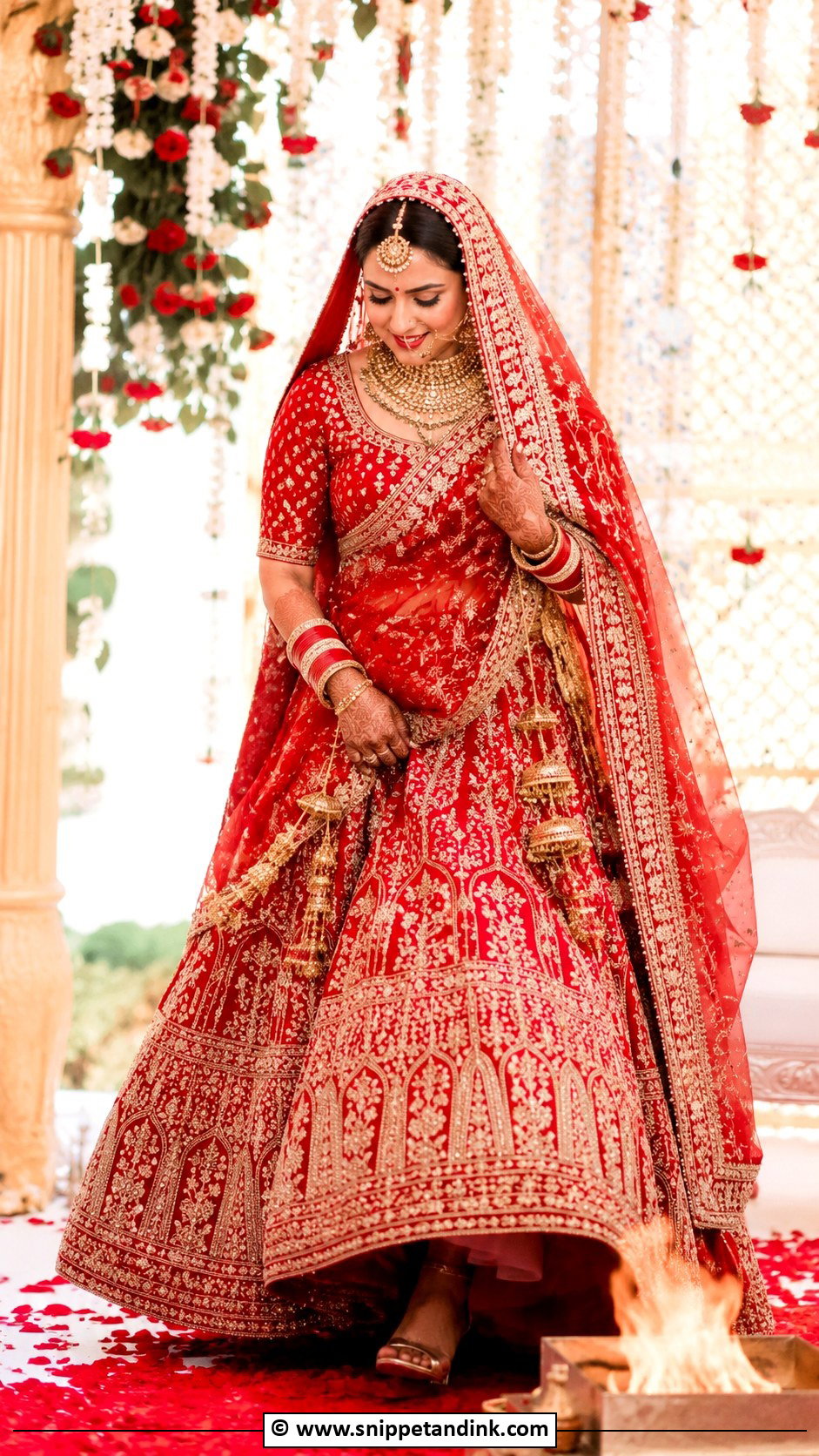 Red Bridal Lehenga With Heavy Dupatta - Snippet and Ink - 30 Red Indian Bridal Wear Ideas