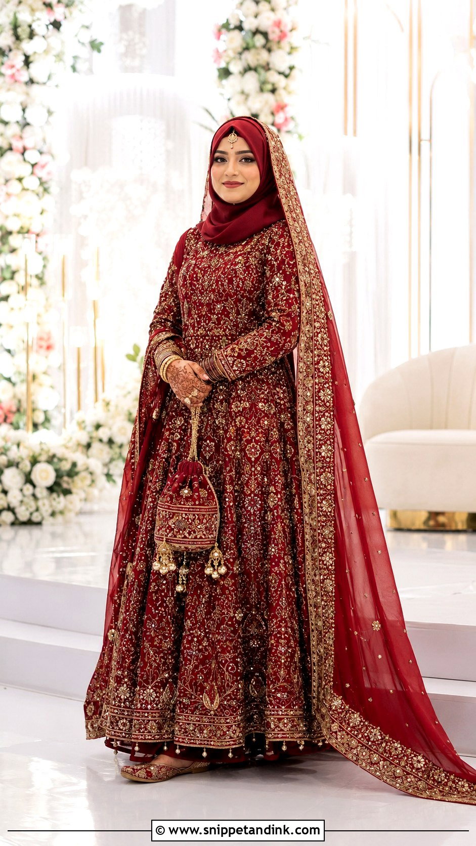 Red Bridal Lehenga With Hijab - Snippet and Ink - 20 Islam Wedding Dress Ideas