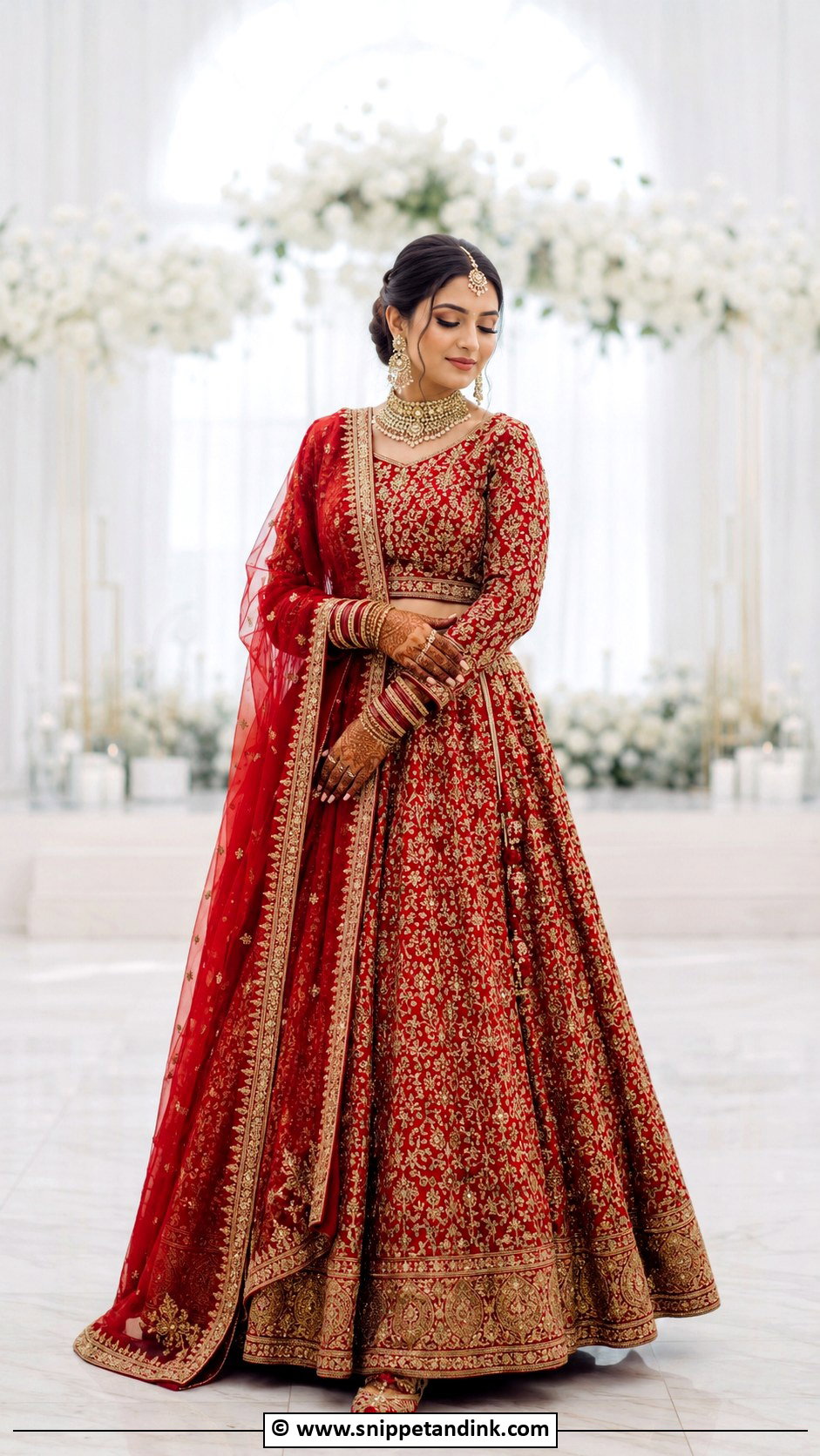 Red Bridal Lehenga With Long Blouse - Snippet and Ink - 30 Red Indian Bridal Wear Ideas