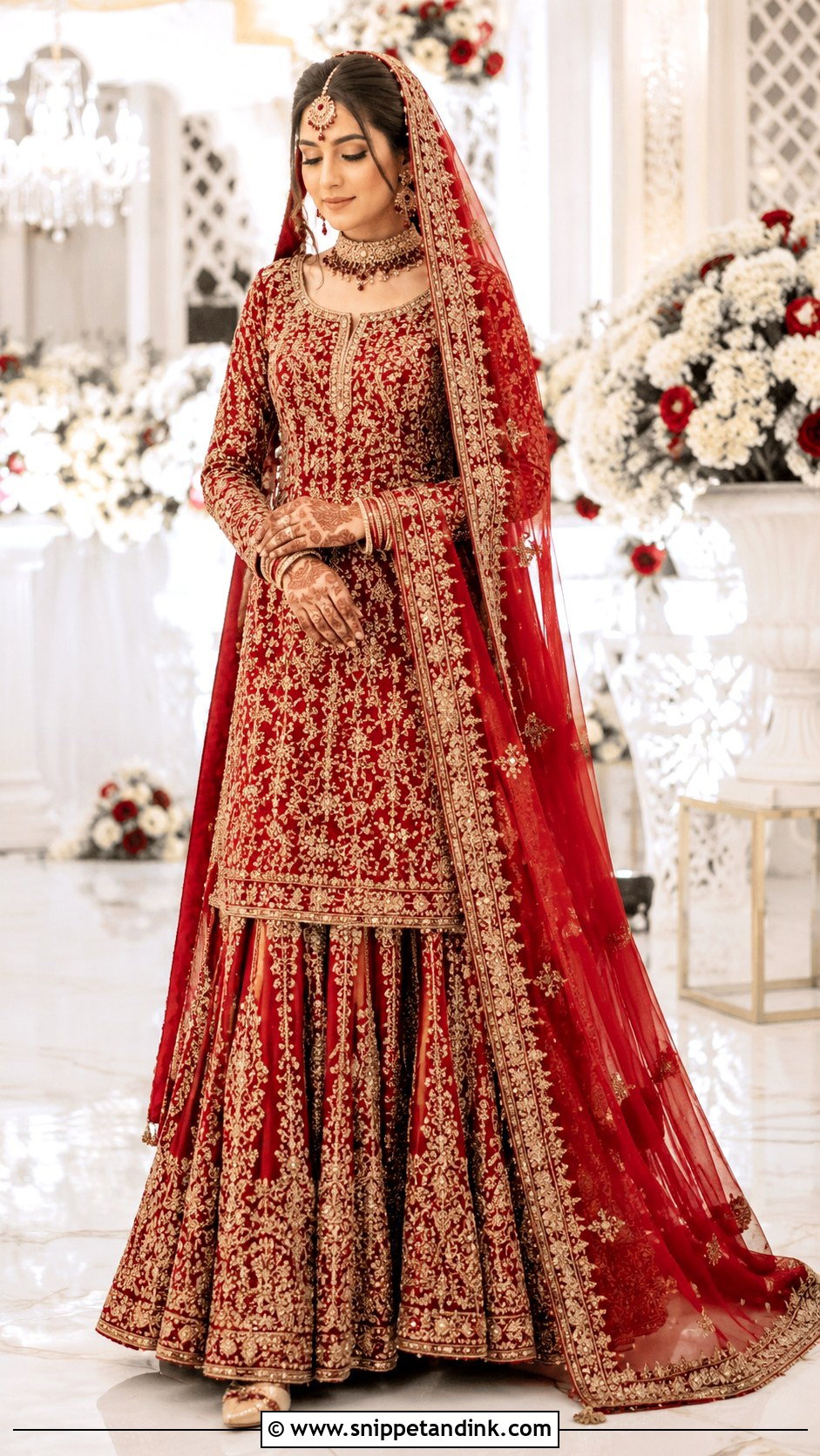 Red Bridal Lehenga With Long Shirt - Snippet and Ink - 25 Pakistani Red Bridal Dress Ideas