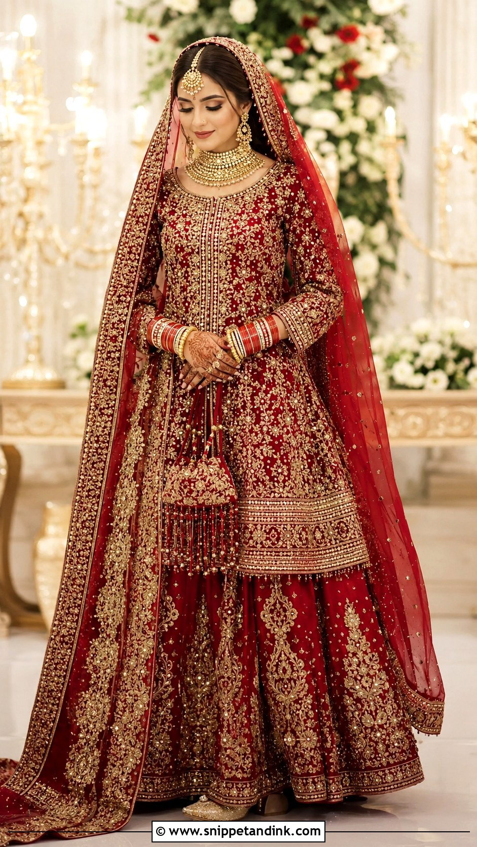 Red Bridal Lehenga With Long Shirt - Snippet and Ink - 30 Pakistani Wedding Dresses