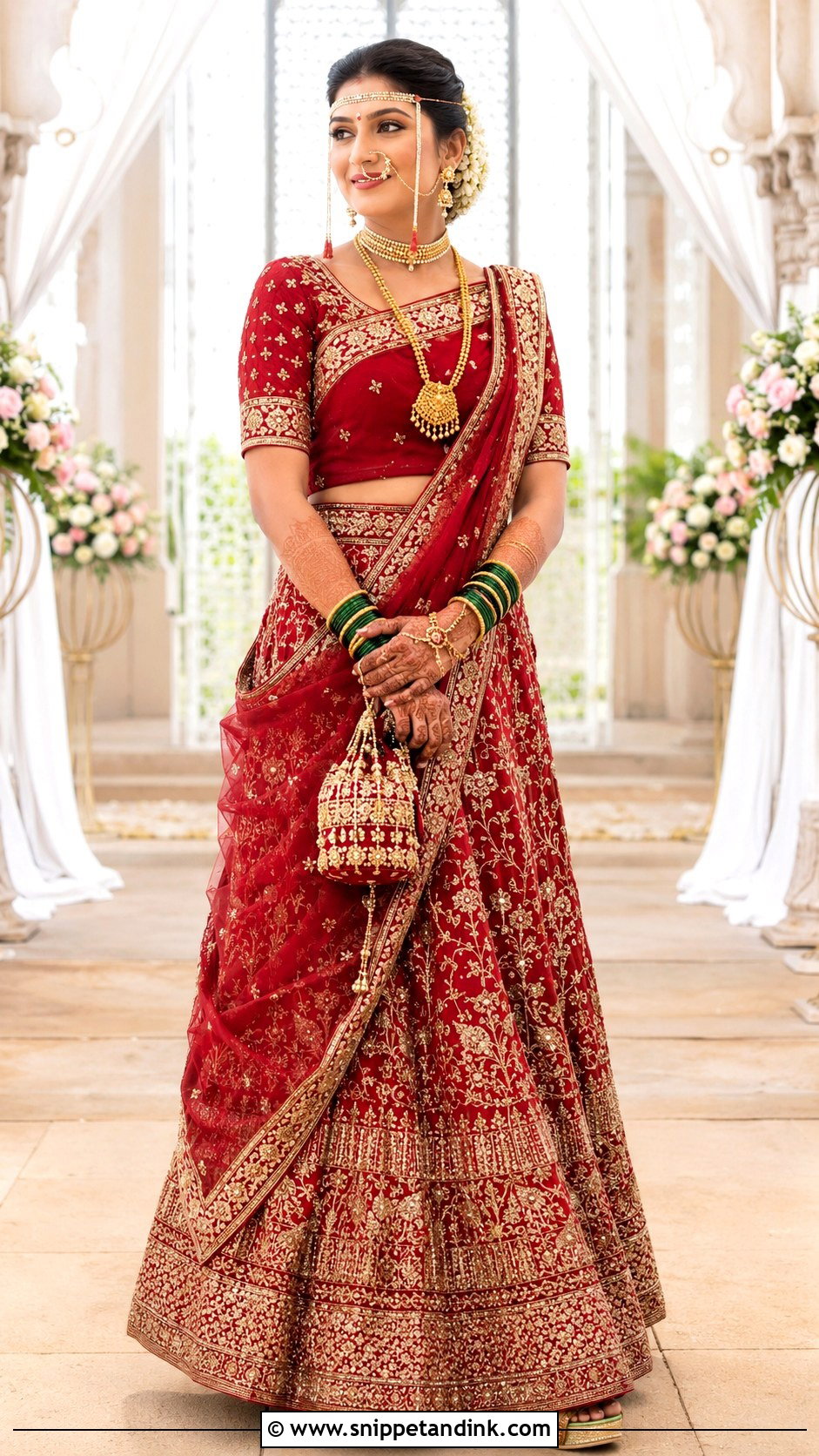 Red Bridal Lehenga With Maharashtrian Jewelry - Snippet and Ink - 20 Maharatrian Wedding Outfit Ideas