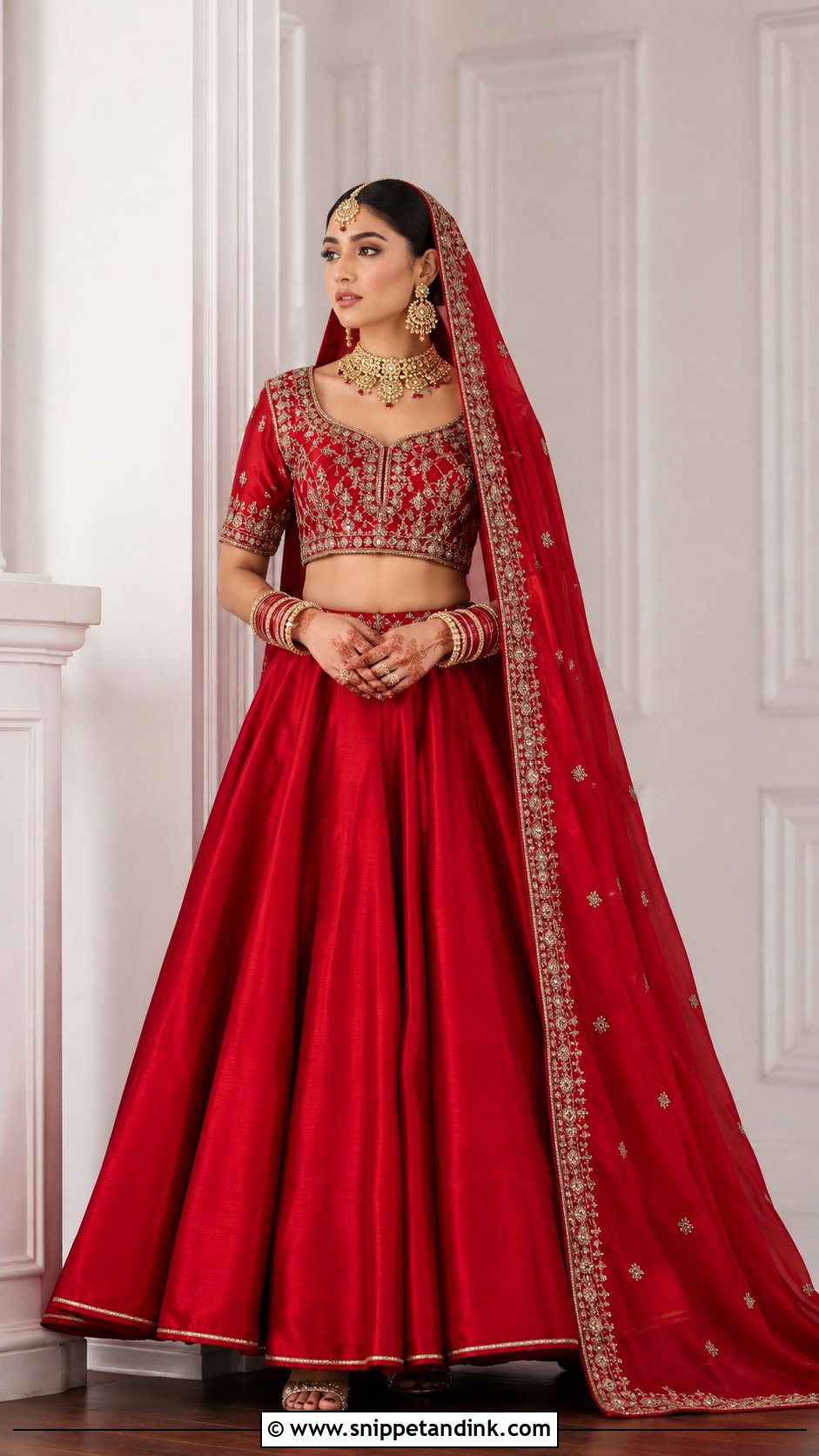 Red Bridal Lehenga With Minimal Embroidery - Snippet and Ink - 25 Pakistani Red Bridal Dress Ideas