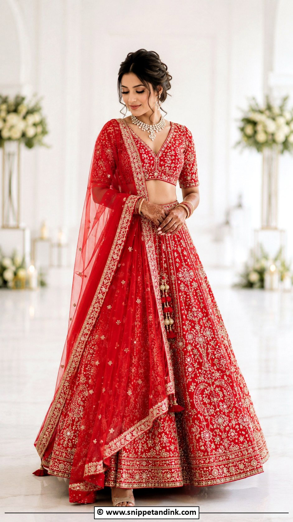 Red Bridal Lehenga With Minimal Jewelry - Snippet and Ink - 30 Red Indian Bridal Wear Ideas