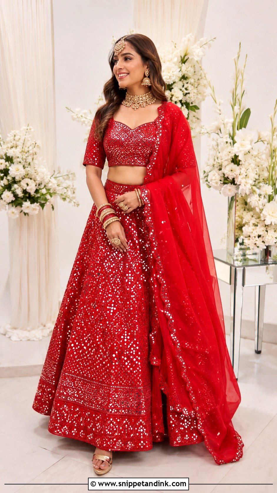 Red Bridal Lehenga With Mirror Work - Snippet and Ink - 25 Pakistani Red Bridal Dress Ideas