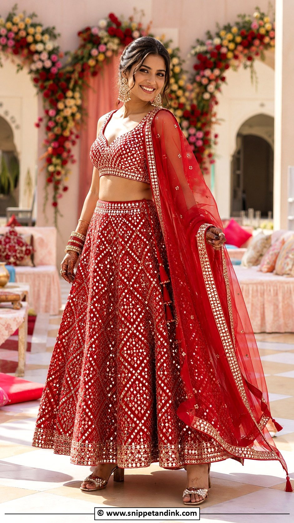 Red Bridal Lehenga With Mirror Work - Snippet and Ink - 30 Red Indian Bridal Wear Ideas