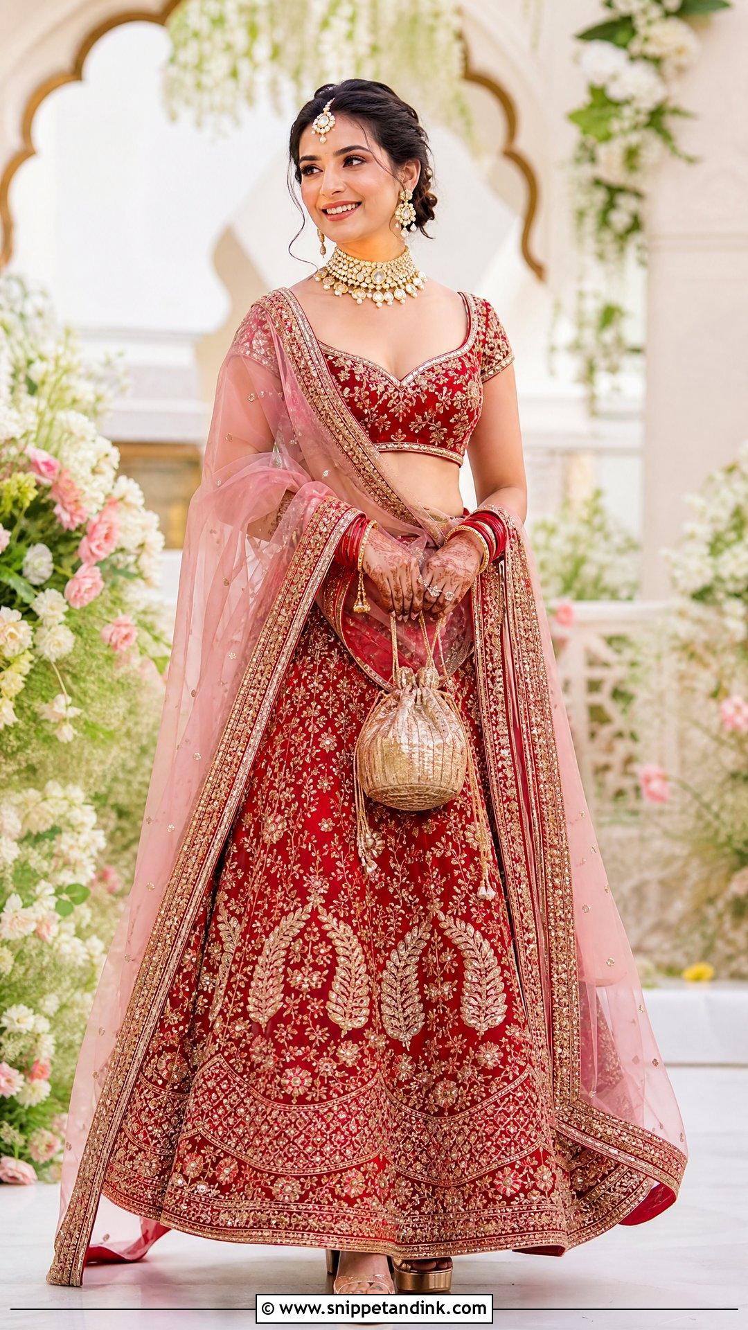 Red Bridal Lehenga With Pastel Dupatta - Snippet and Ink - 20 Red Indian Bridal Dress Ideas
