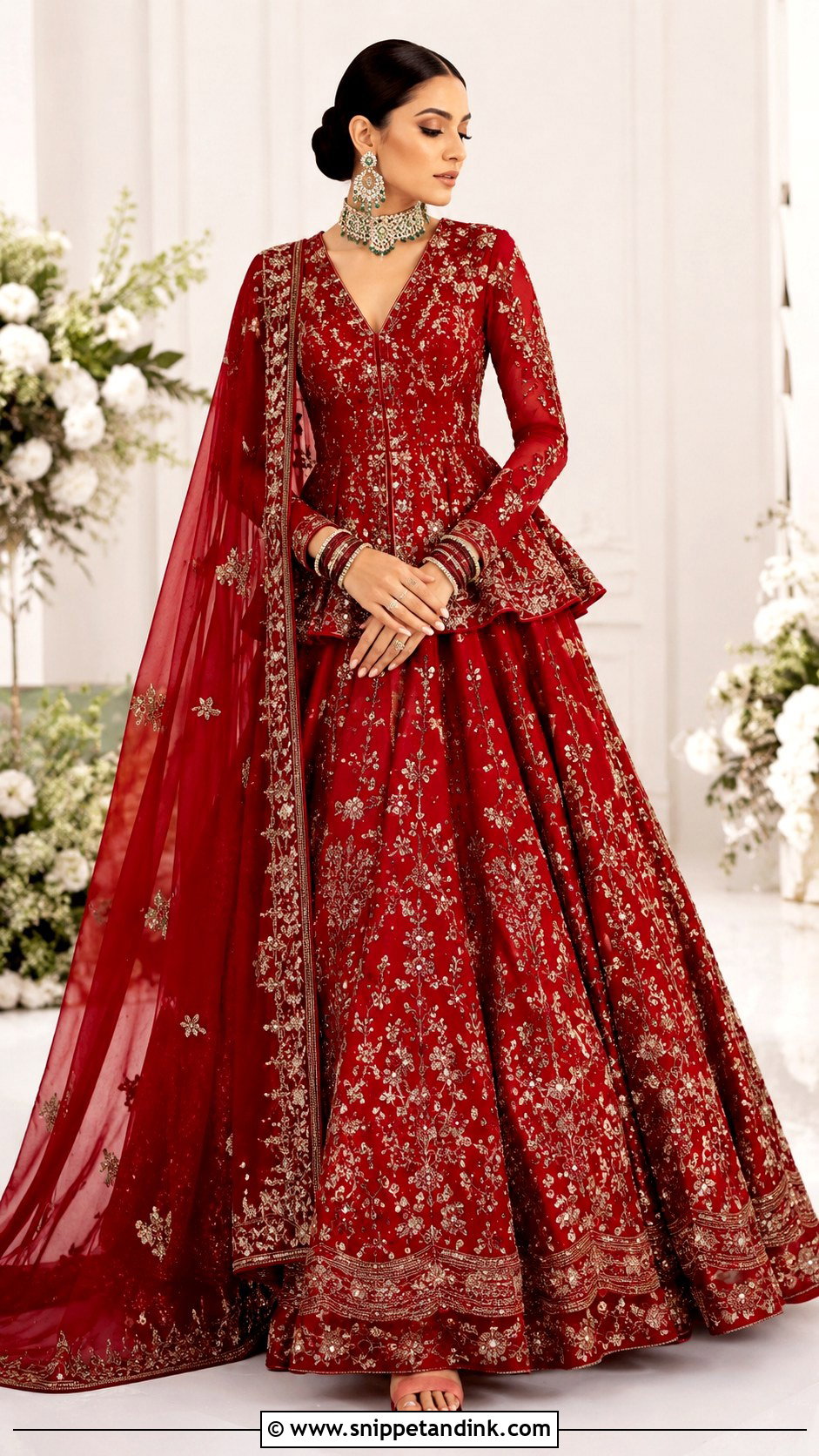 Red Bridal Lehenga With Peplum Top - Snippet and Ink - 25 Pakistani Red Bridal Dress Ideas