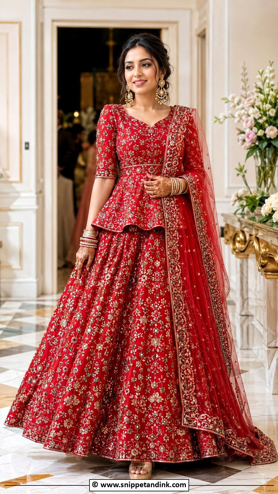 Red Bridal Lehenga With Peplum Top - Snippet and Ink - 30 Red Indian Bridal Wear Ideas