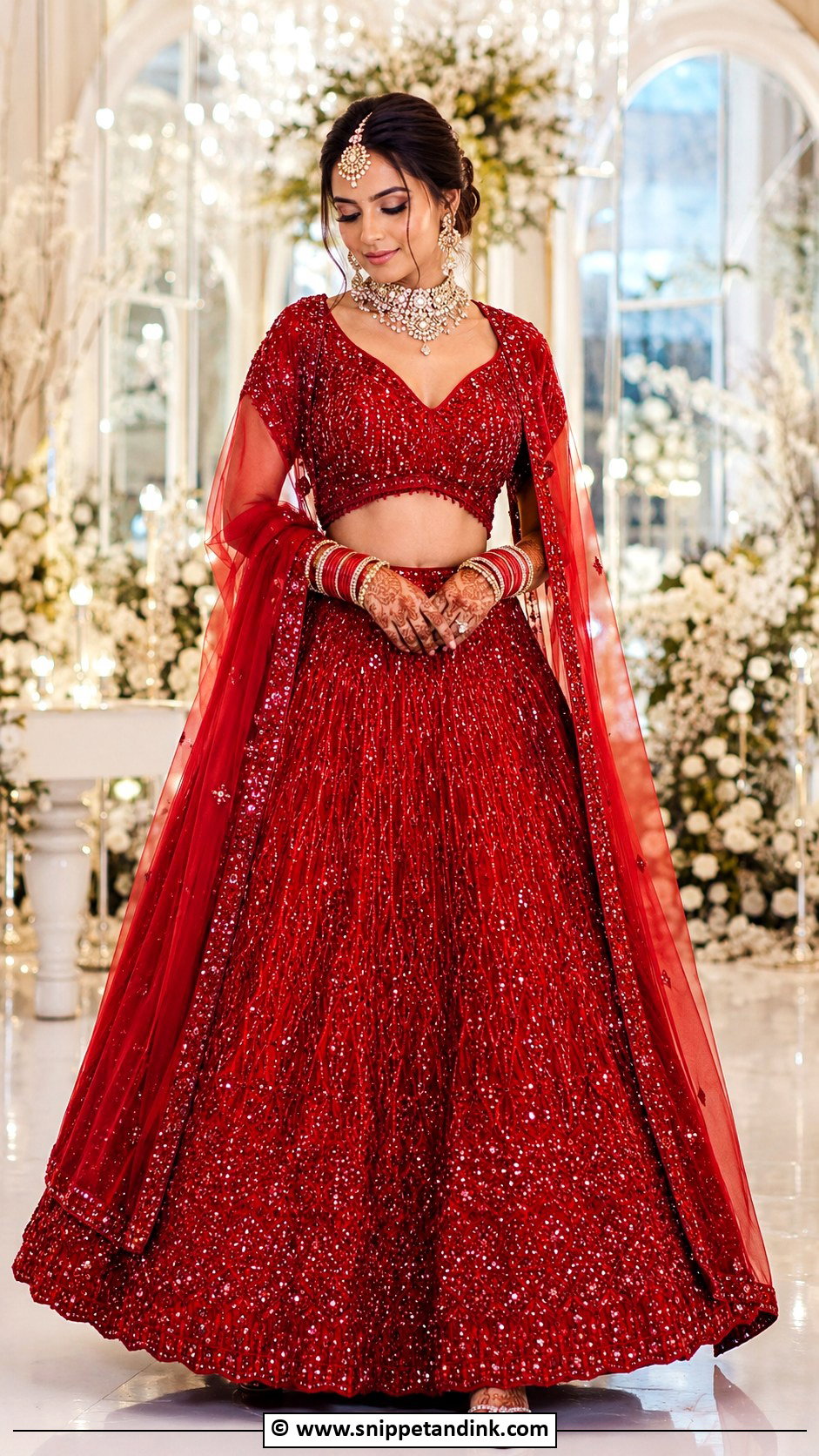 Red Bridal Lehenga With Sequin Work - Snippet and Ink - 30 Red Indian Bridal Wear Ideas