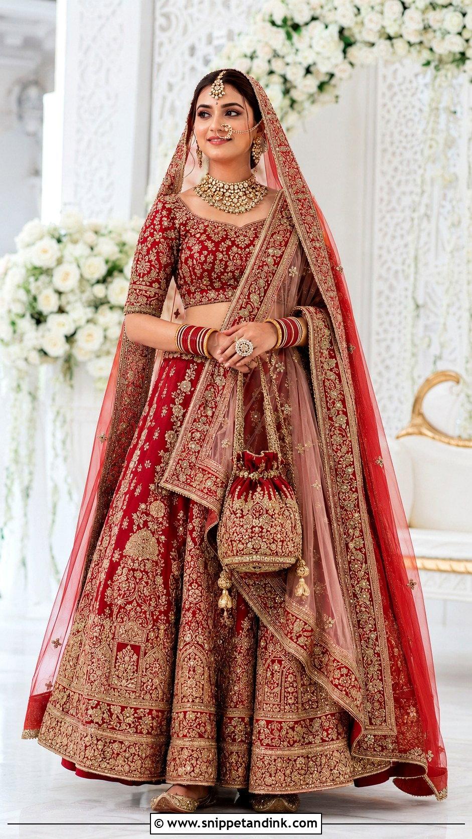 Red Bridal Lengha With Double Dupatta - Snippet and Ink - 20 Beautiful Lengha Ideas
