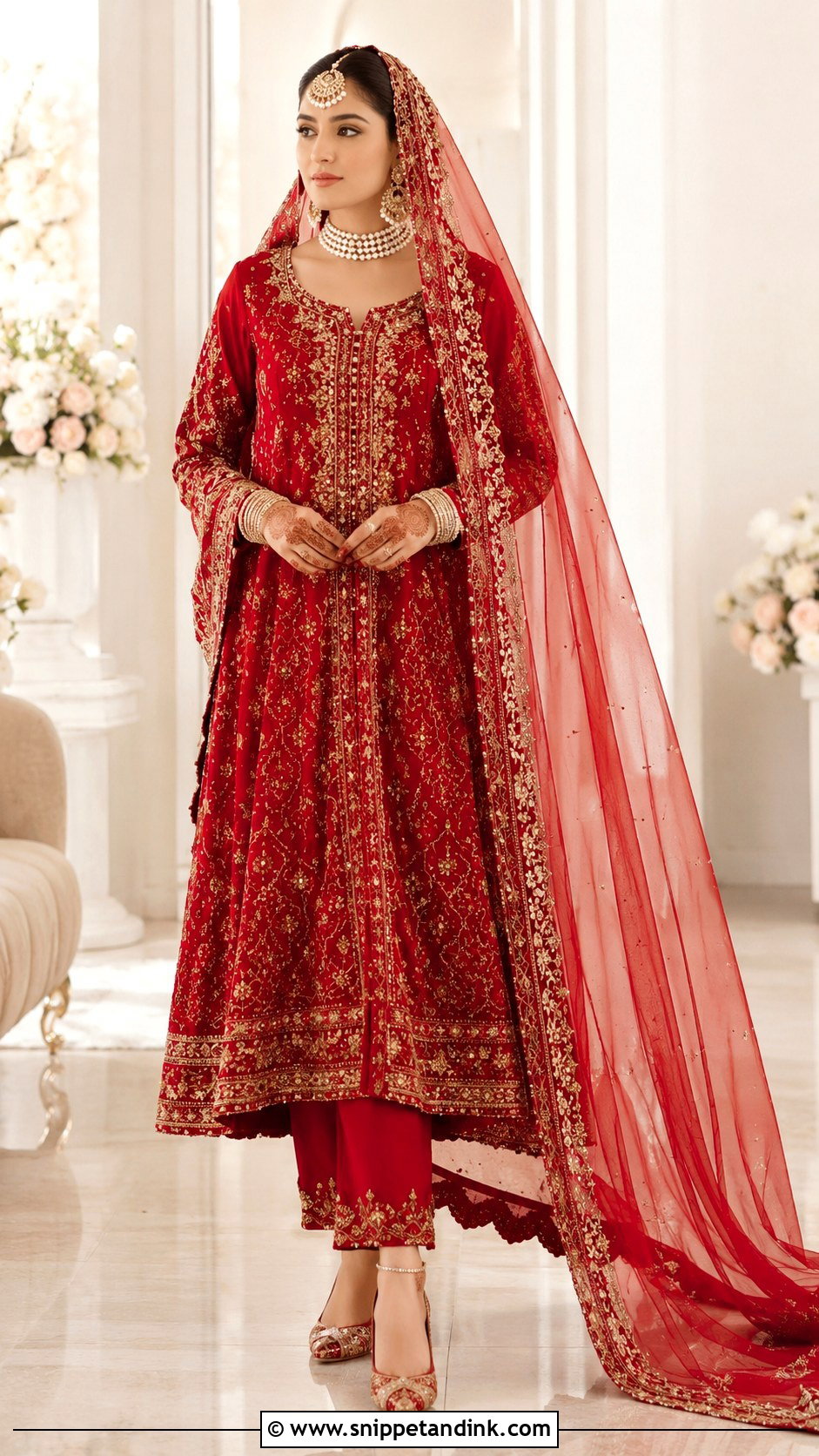 Red Bridal Long Frock With Trousers - Snippet and Ink - 25 Pakistani Red Bridal Dress Ideas