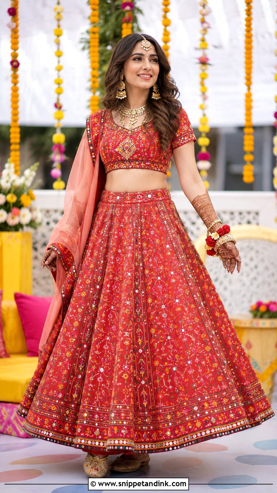 Red Bridal Mehndi Lehenga - Snippet and Ink - 25 Bridal Mehndi Dresses