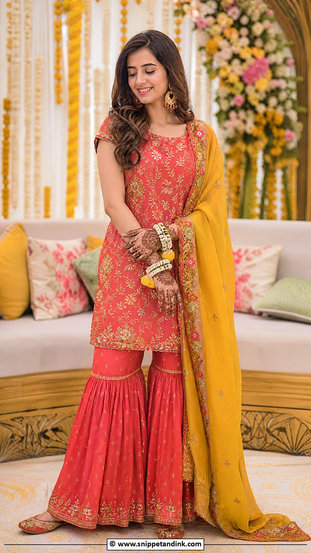 Red Bridal Mehndi Outfit - Snippet and Ink - 35 Bridal Mehndi Outfit Ideas