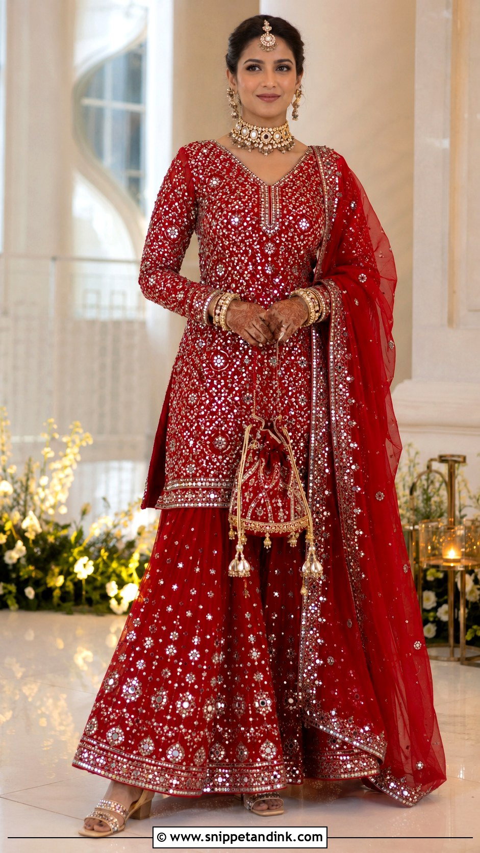 Red Bridal Mirror Work Suit - Snippet and Ink - 20 Red Bridal Suit Ideas