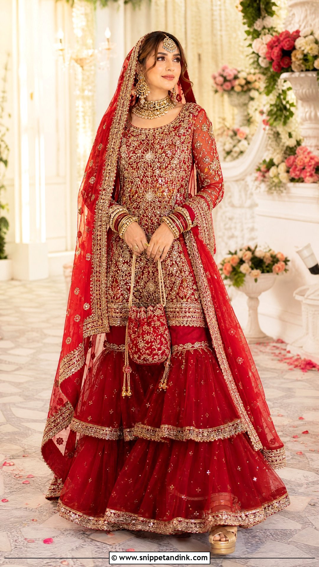 Red Bridal Net Sharara - Snippet and Ink - 20 Net Sharara Ideas
