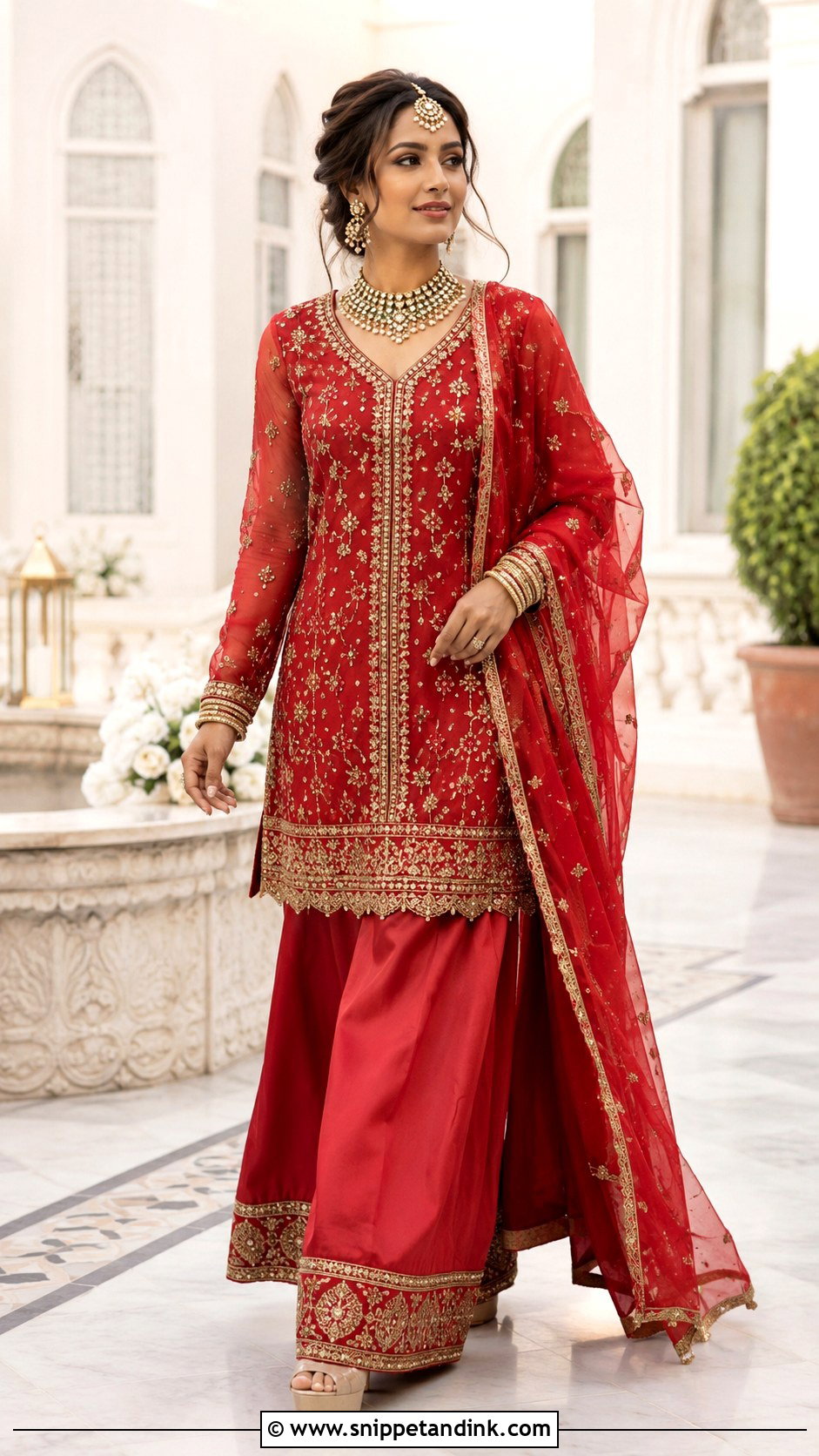 Red Bridal Palazzo Suit - Snippet and Ink - 20 Red Bridal Suit Ideas