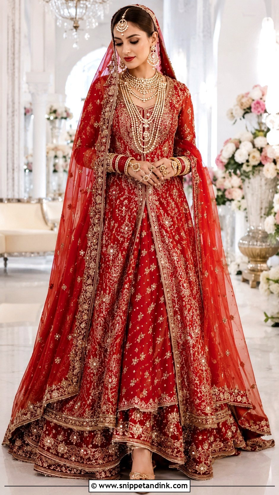 Red Bridal Peshwas With Lehenga - Snippet and Ink - 25 Pakistani Red Bridal Dress Ideas