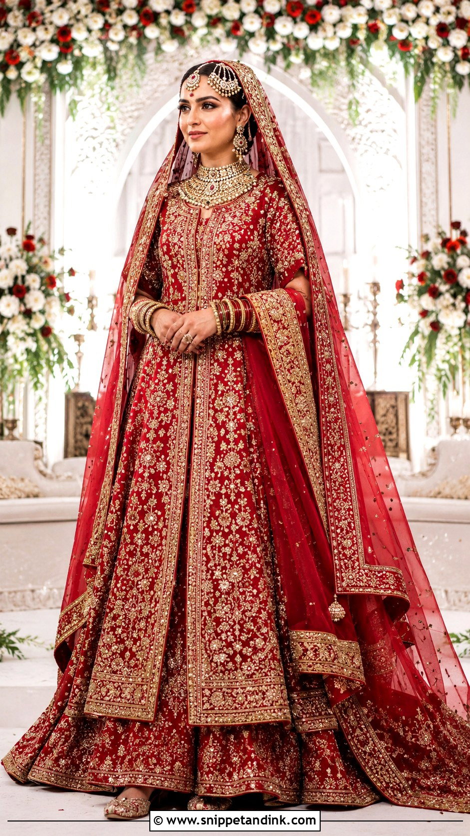 Red Bridal Peshwas With Lehenga - Snippet and Ink - 20 Red Baraat Dress Pakistani Bridal Wear Ideas
