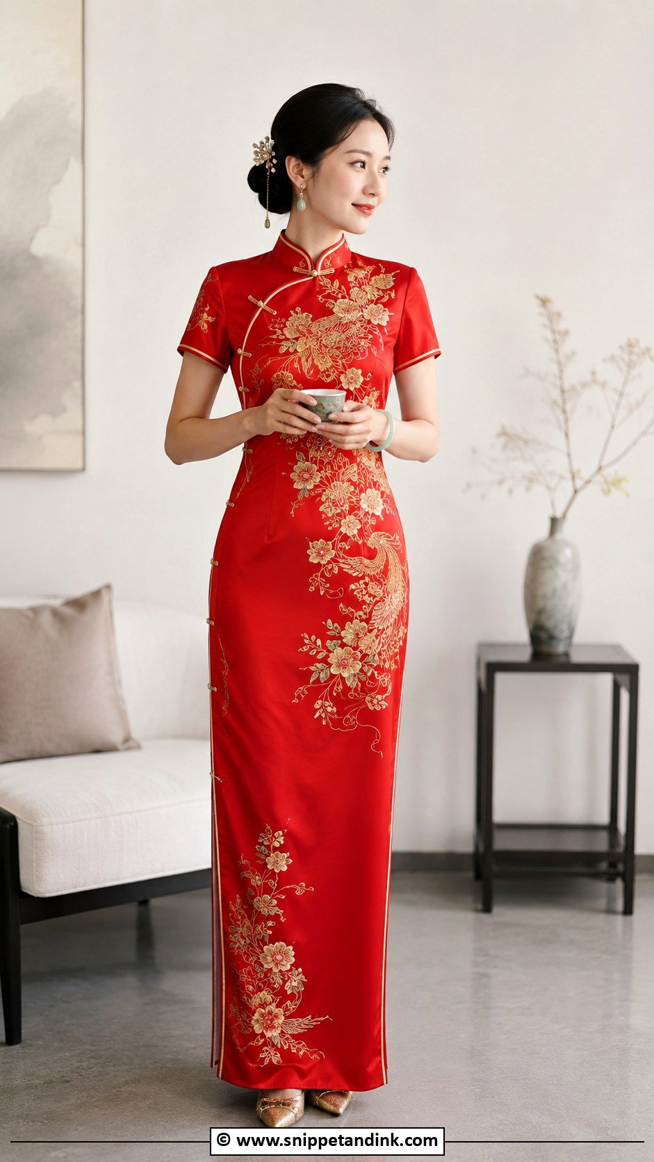 Red Bridal Qipao - Snippet and Ink - 30 Asian Bridal Dresses
