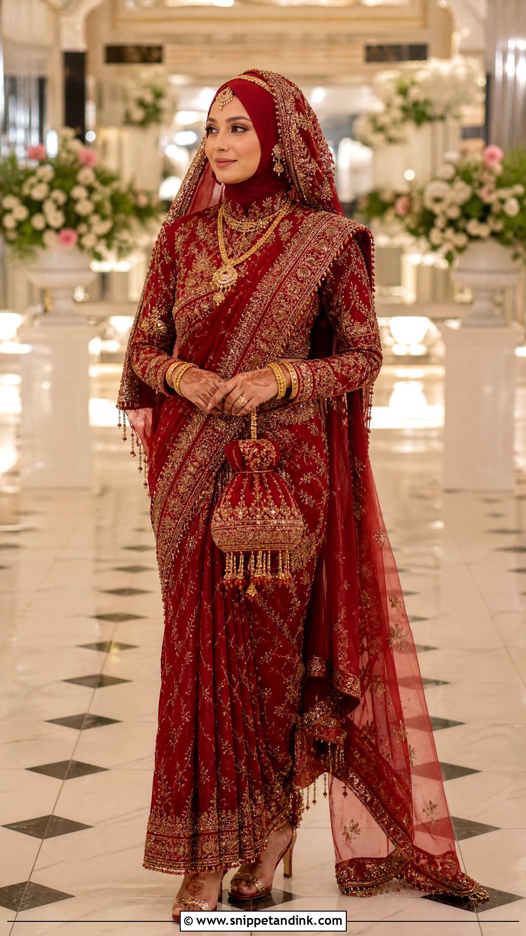 Red Bridal Saree Hijabi Pakistani Bride - Snippet and Ink - 20 Hijabi Pakistani Bride Ideas
