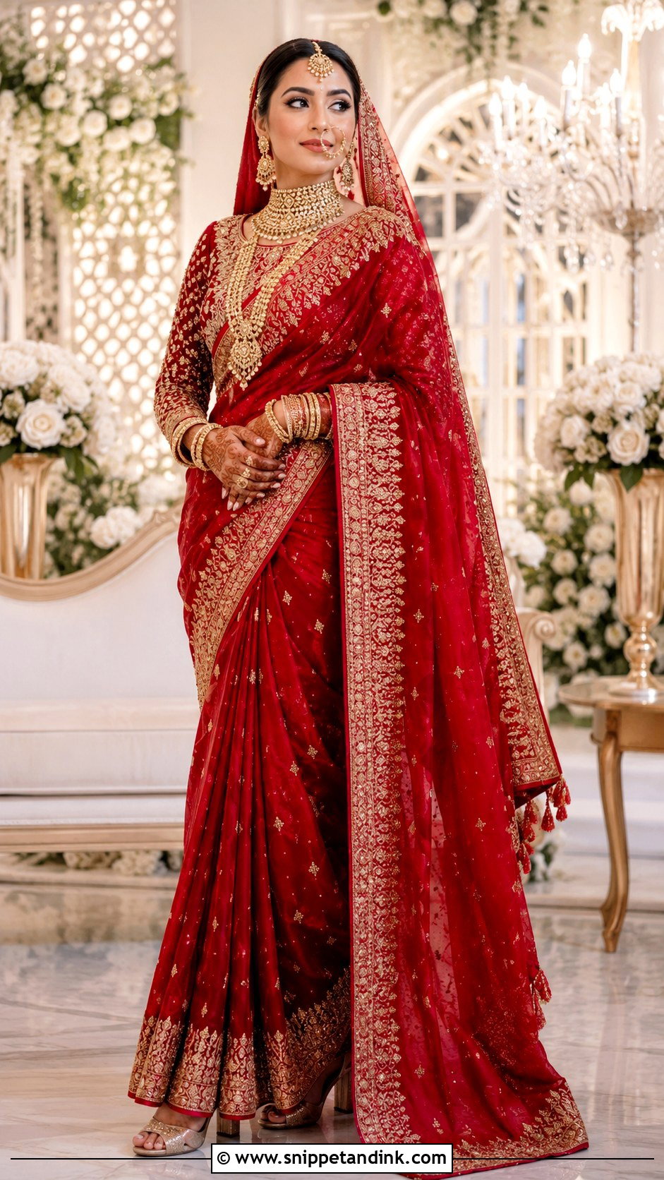 Red Bridal Saree With Embellished Blouse - Snippet and Ink - 20 Red Baraat Dress Pakistani Bridal Wear Ideas