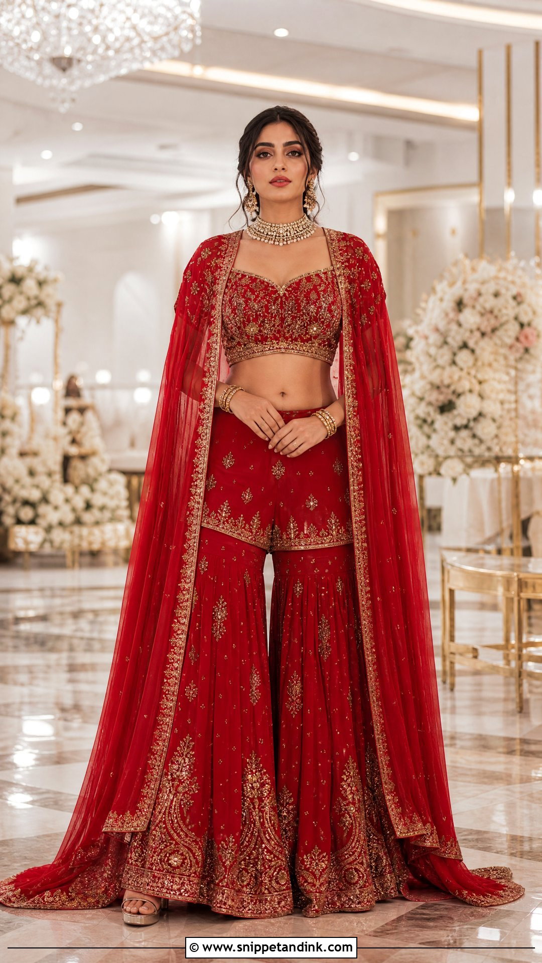 Red Bridal Sharara With Cape - Snippet and Ink - 20 Red Bridal Sharara Ideas