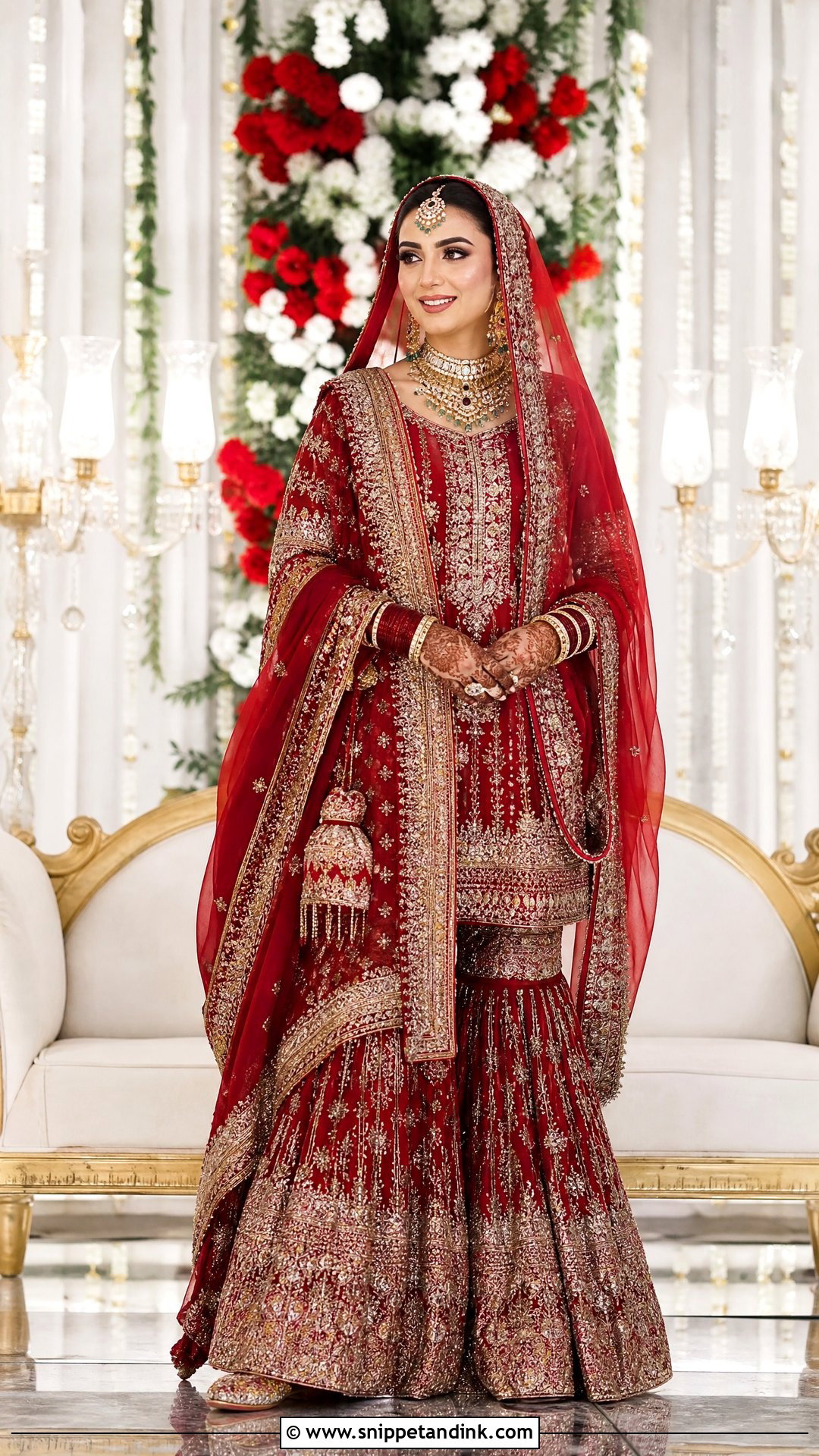 Red Bridal Sharara With Double Dupatta - Snippet and Ink - 20 Red Bridal Sharara Ideas