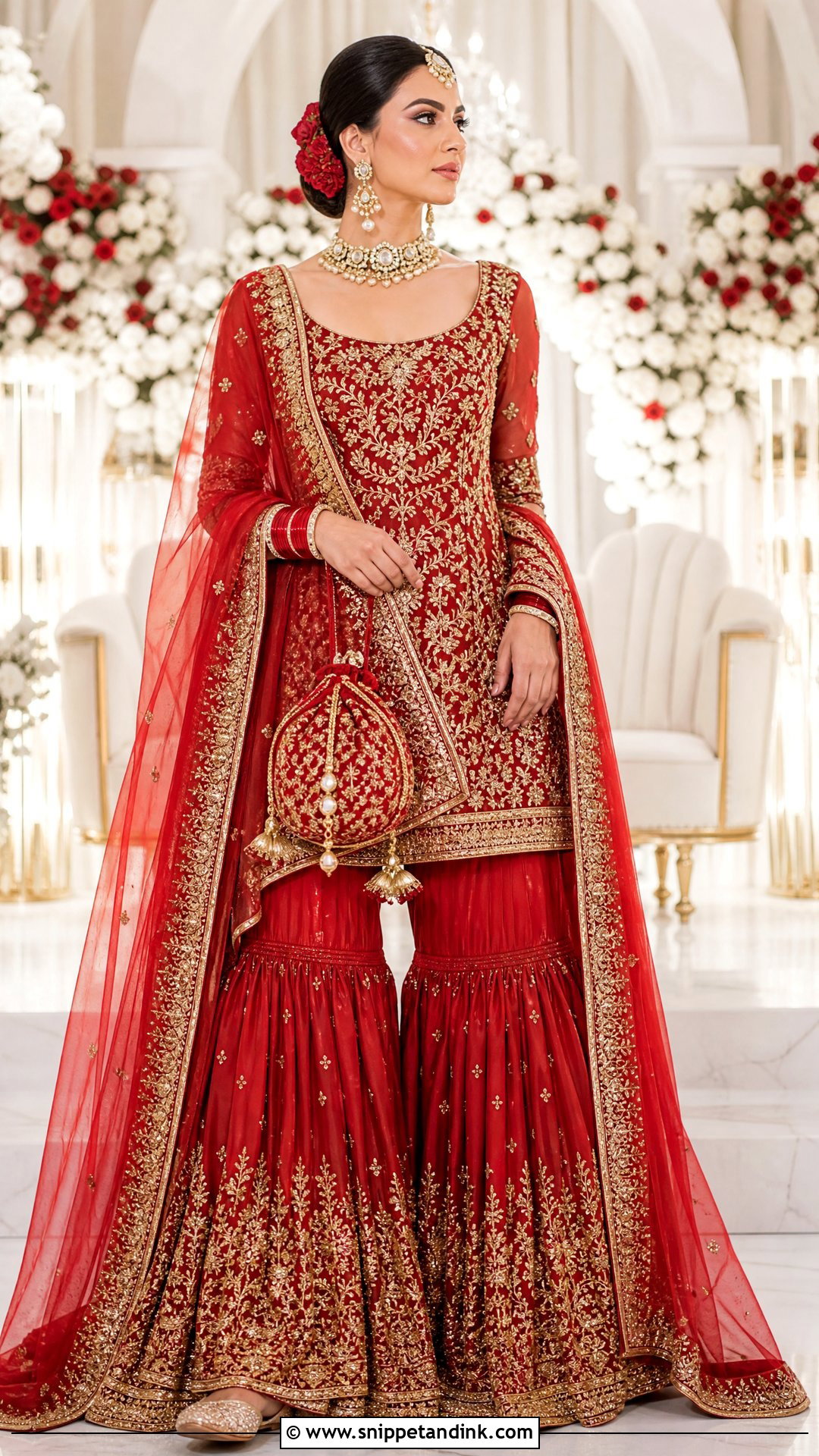 Red Bridal Sharara With Gold Embroidery - Snippet and Ink - 20 Red Bridal Sharara Ideas